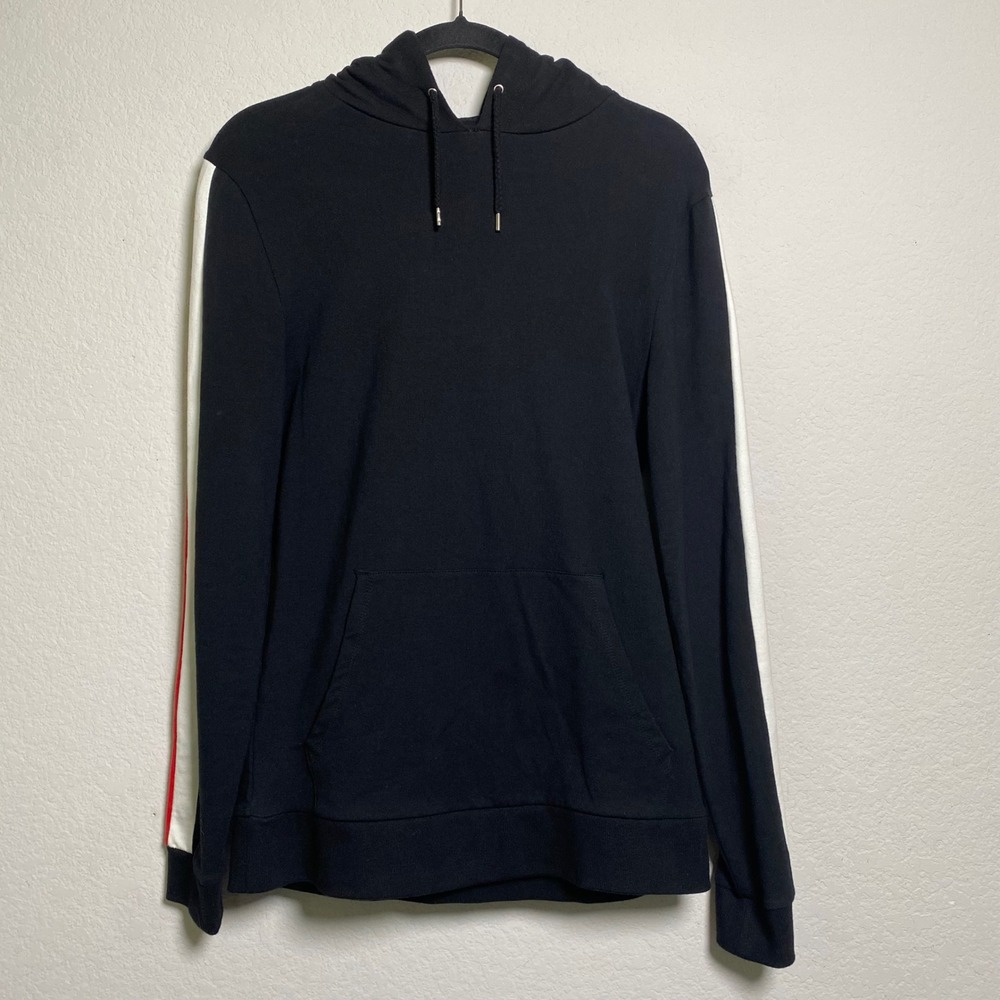 ASOS Womens Black Pullover Hoodie Red White Stripe Sleeves Athleisure Streetwear - Picture 9 of 9